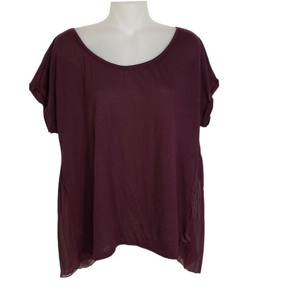 American Eagle Womens T Shirt Large Happy Hour Swing Top Sheer Pleated Chiffon - Picture 1 of 9